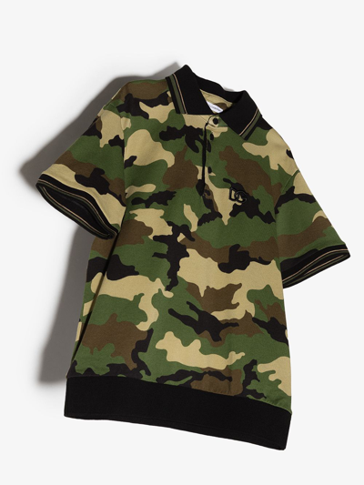 Dolce & Gabbana Green Camouflage Cotton Polo Shirt In Green