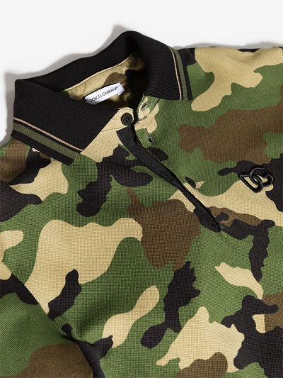 Dolce & Gabbana Green Camouflage Cotton Polo Shirt In Green