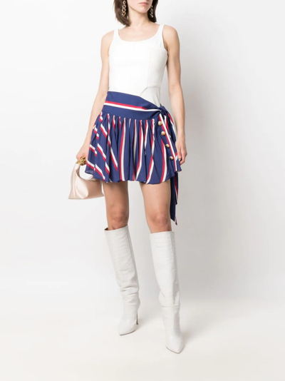 Shop Balmain Pleated Striped Miniskirt In Blue