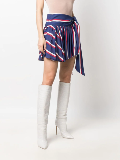 Shop Balmain Pleated Striped Miniskirt In Blue