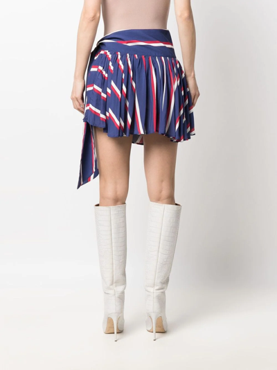 Shop Balmain Pleated Striped Miniskirt In Blue