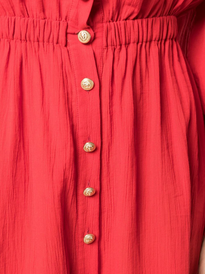 Shop Balmain Cold-shoulder Cotton Long Dress In Red