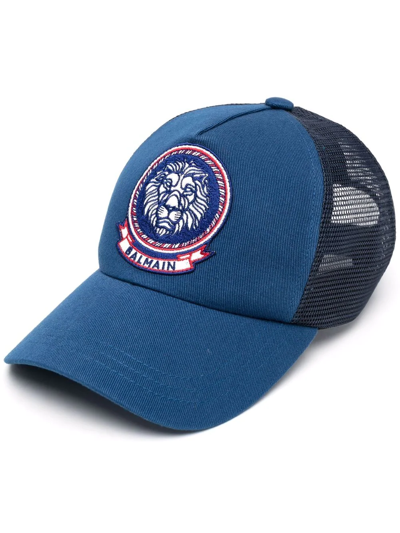 Shop Balmain Monogram Badge Cap In Blue