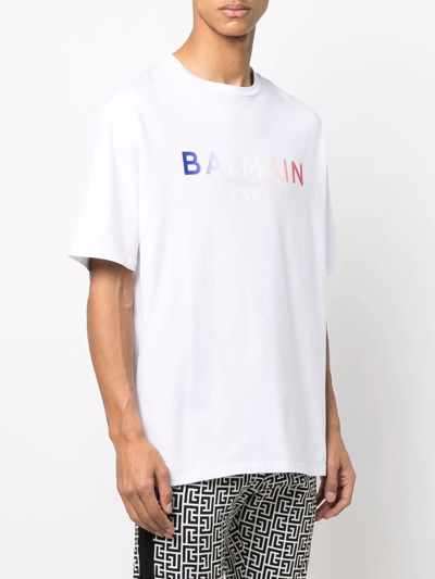 Shop Balmain Tie-dye Logo Print T-shirt In White