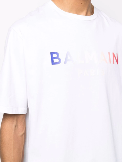 Shop Balmain Tie-dye Logo Print T-shirt In White