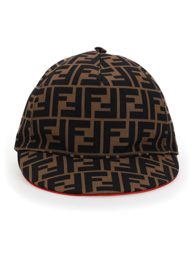 Shop Fendi Rama Ff Printed Hat In Brown