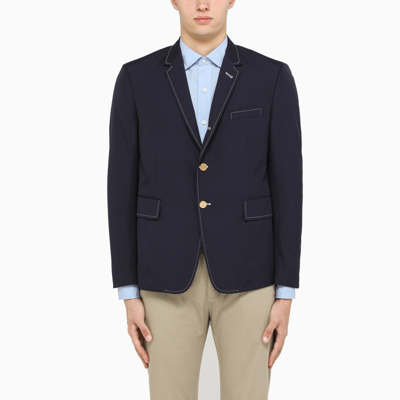 Shop Thom Browne Blue Single-breasted Jacket With Contrasting Stitching