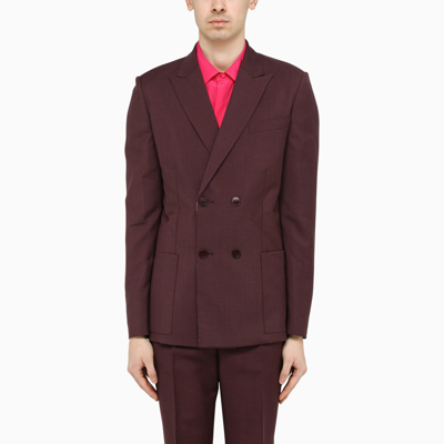 Shop Valentino Bordeaux Wool Blend Double-breasted Jacket In Burgundy