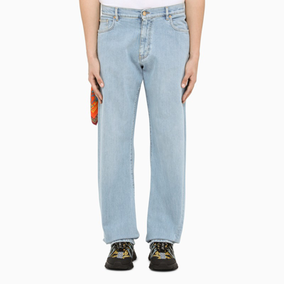 Shop Versace | Baggy Jeans With Foulard Detailing In Light Blue