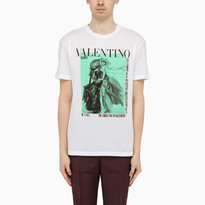 Shop Valentino White Printed Crewneck T-shirt