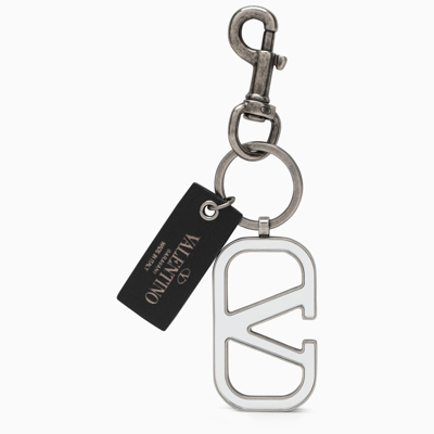 Shop Valentino Vlogo Signature Keychain Silver In Metal