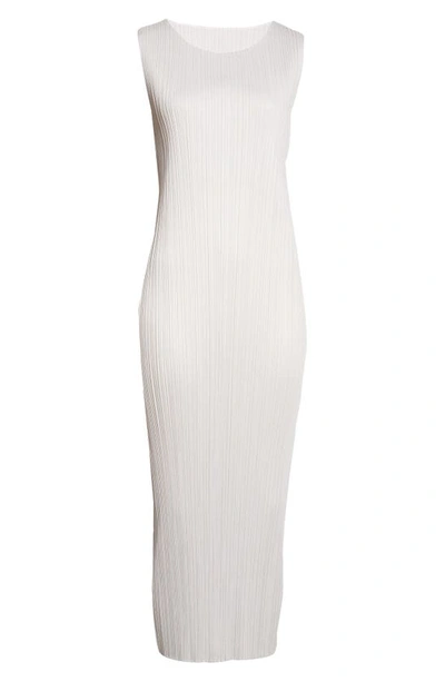 Shop Issey Miyake Basics Pleated Midi Dress In Light Grey