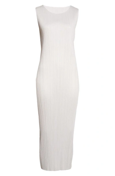 Issey Miyake Basics Pleated Midi Dress In Light Grey