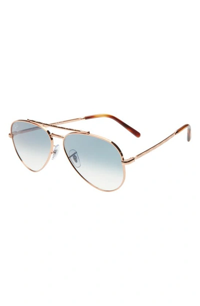 Ray Ban 58mm Aviator Sunglasses In Rose Gold/clear Gradient Blue