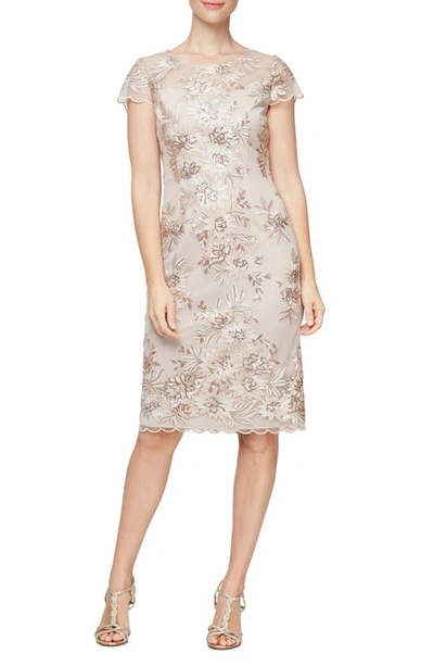 Shop Alex Evenings Embroidered Sheath Dress In Champagne