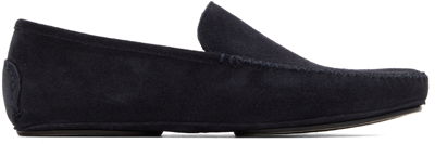 Shop Manolo Blahnik Navy Suede Digby Loafers In 0001 Navy(4109)