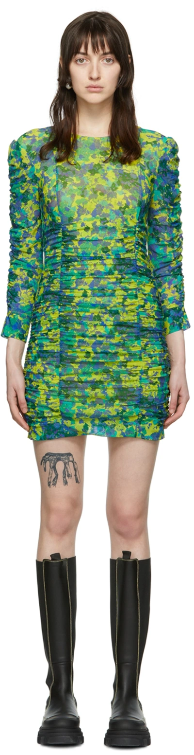 Shop Ganni Multicolor Recycled Nylon Mini Dress In 794 Sulphur Spring