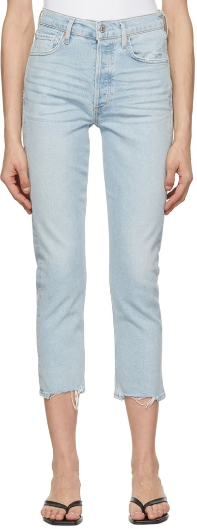 Shop Citizens Of Humanity Blue High-rise Straight Jeans In Sunbleach