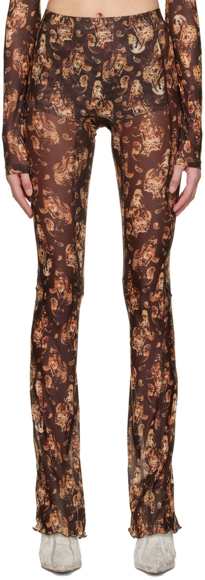 Shop Knwls Brown Polyester Trousers In Paisley Dark