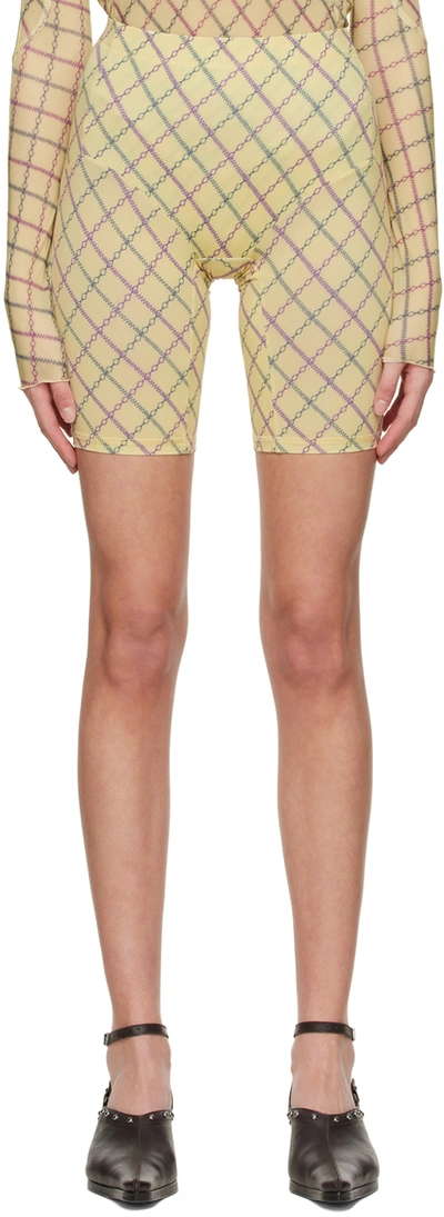 Shop Knwls Yellow Polyester Shorts In Yellow Chain Argyle