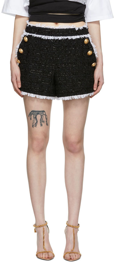 Shop Balmain Black Cotton Shorts In Eab Black/white