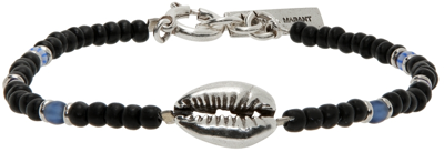 Shop Isabel Marant Black Beaded Cowrie Bracelet In Black/silver Bksi