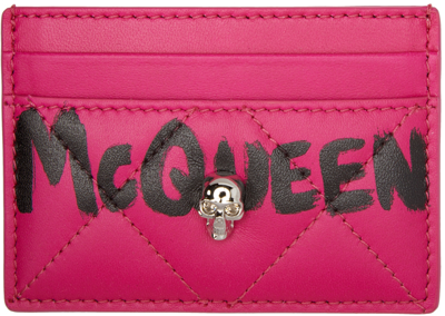 Shop Alexander Mcqueen Pink Graffiti Card Holder In 5890 Bobby Pink/blac