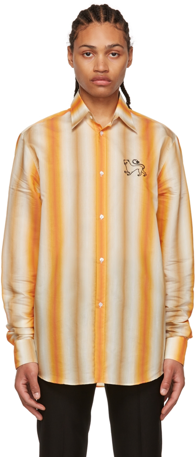 Shop Egonlab Orange Cotton Shirt In Sunny Stripes
