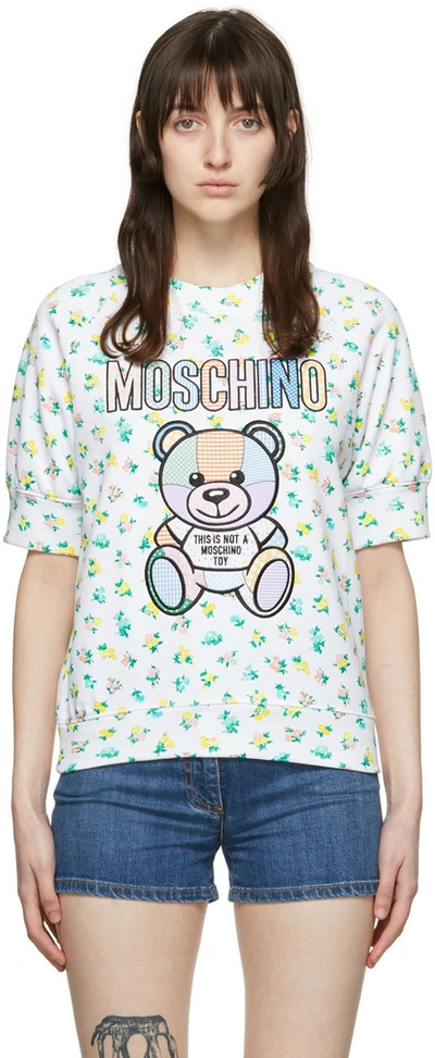 Shop Moschino White Cotton Sweatshirt In A1001 Fantasy Print