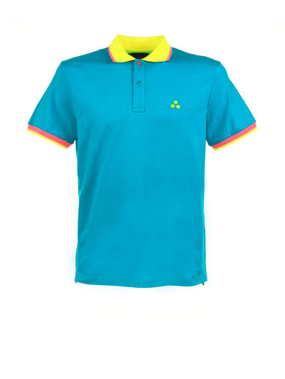 Shop Peuterey Polo Shirt With Contrasting Details In Ottanio