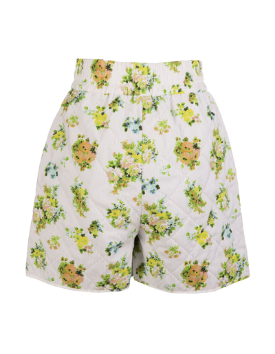 Shop Msgm Woman White Poplin Shorts With Micro Bouquet Print In Bianco/multicolor