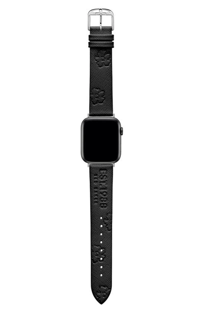 Shop Ted Baker Debossed Saffiano Leather Apple Watch® Watchband In Black