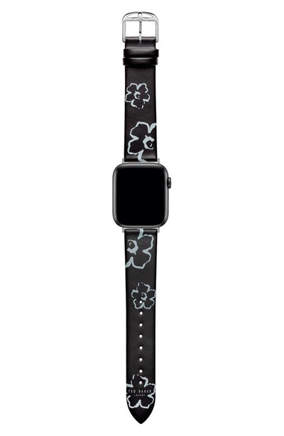 Shop Ted Baker Floral Leather Apple Watch® Watchband In Black