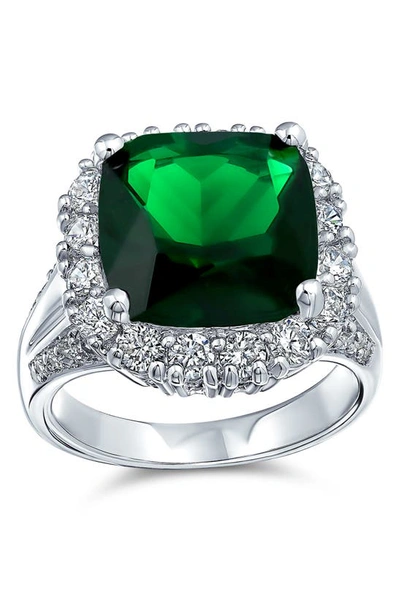 Bling Jewelry Solitaire Cz Imitation Emerald Ring In Silver