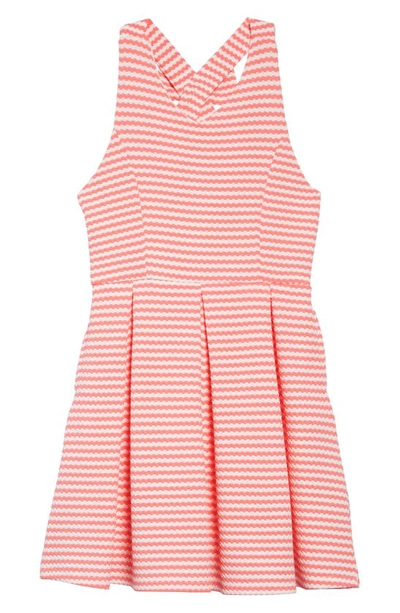 Shop Ava & Yelly Stripe Bow Back Skater Dress In Coral White