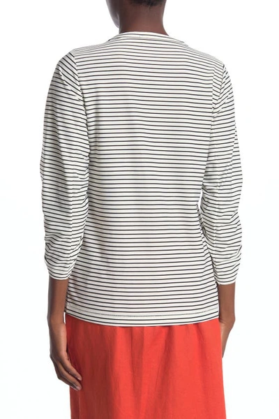 Shop Donna Karan Woman Stripe Crewneck Long Sleeve Top In White/black