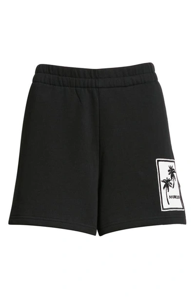 Shop Moncler Palm Tree Patch Cotton Sweat Shorts In Black