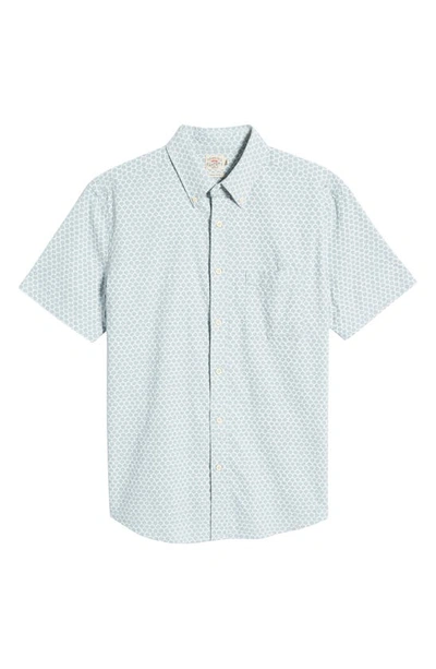 Shop Faherty Playa Regular Fit Print Short Sleeve Button-down Shirt In Jade Fish Scale