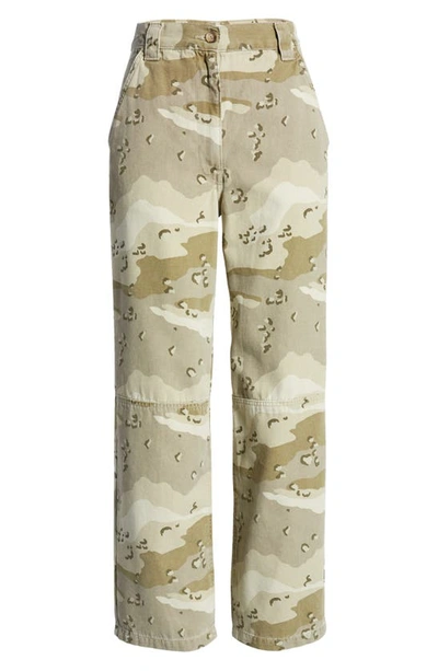 Shop Topshop Camo Print High Waist Straight Leg Pants In Khaki