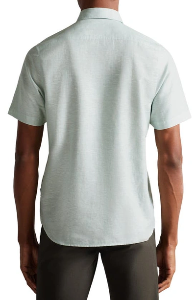 Shop Ted Baker Addle Short Sleeve Linen & Cotton Button-up Shirt In Light Green