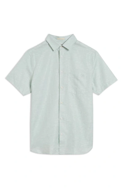 Shop Ted Baker Addle Short Sleeve Linen & Cotton Button-up Shirt In Light Green