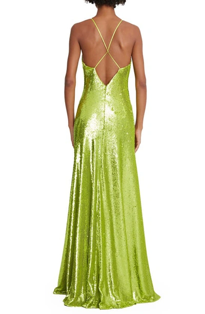 Halston Kiara Sequin Plunge Neck Gown In Neon Green