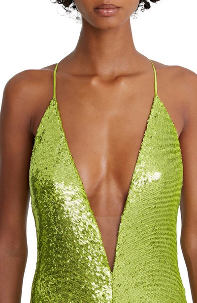 Halston Kiara Sequin Plunge Neck Gown In Neon Green