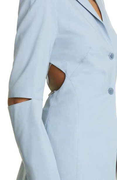 Shop Jacquemus La Veste Melo Backless Stretch Virgin Wool Blazer In Light Blue