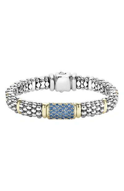 Lagos 18k Yellow Gold & Sterling Silver Signature Caviar Blue Sapphire Pave Link Bracelet In Silver