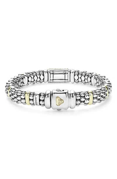 Lagos 18k Yellow Gold & Sterling Silver Signature Caviar Blue Sapphire Pave Link Bracelet In Silver