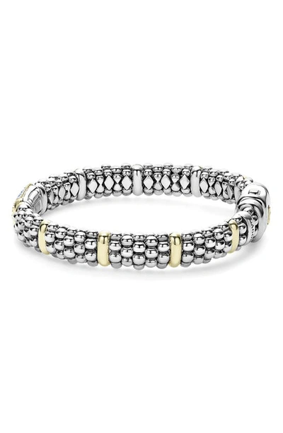 Lagos 18k Yellow Gold & Sterling Silver Signature Caviar Blue Sapphire Pave Link Bracelet In Silver