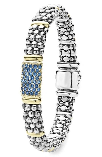 Lagos 18k Yellow Gold & Sterling Silver Signature Caviar Blue Sapphire Pave Link Bracelet In Silver