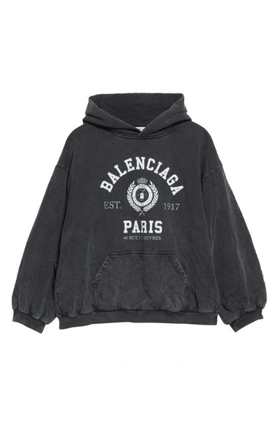 Shop Balenciaga College Cotton Logo Hoodie In Black W