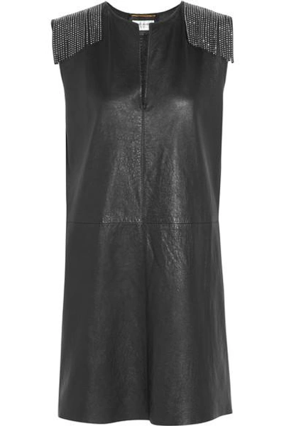 Shop Saint Laurent Fringed Leather Mini Dress